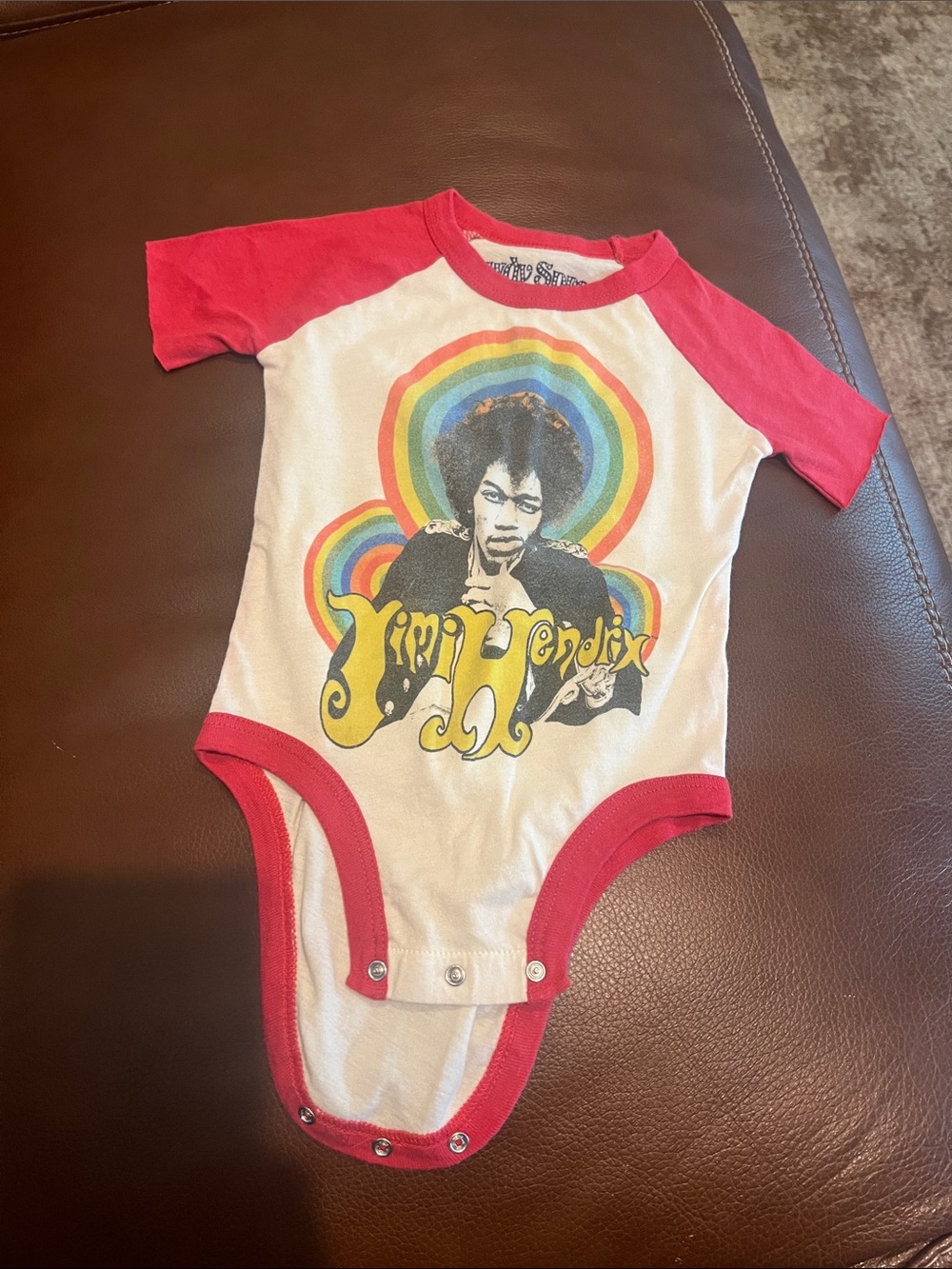 Rowdy Sprout White Bodysuit with Red Trim and Rainbow Graphic SOFT!!